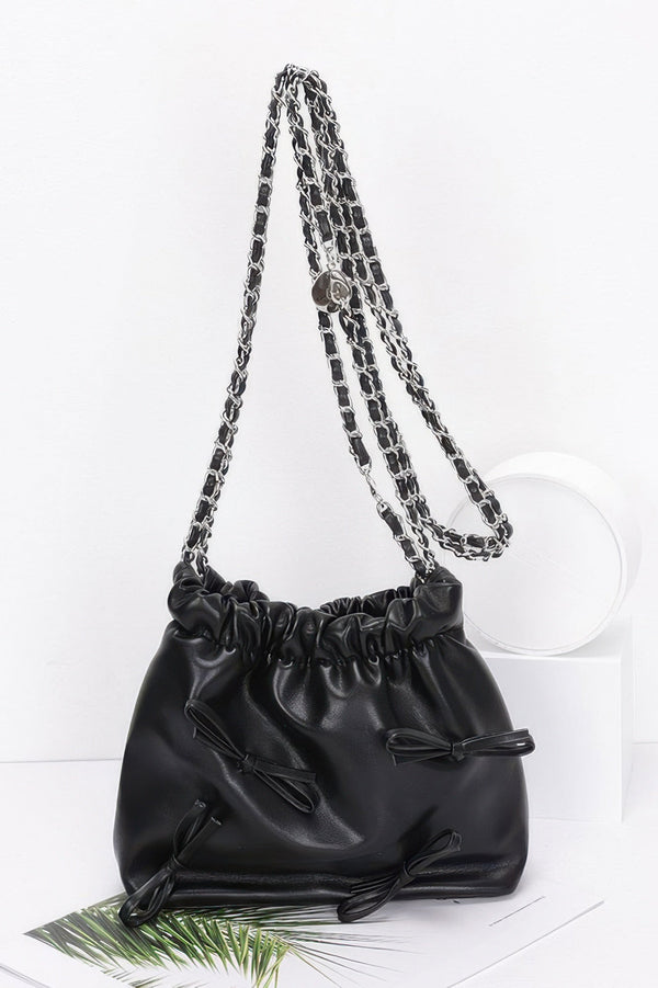 Faux Leather Multi Ribbon Bucket Chaincrossbodybag - | SmartBuyApparel