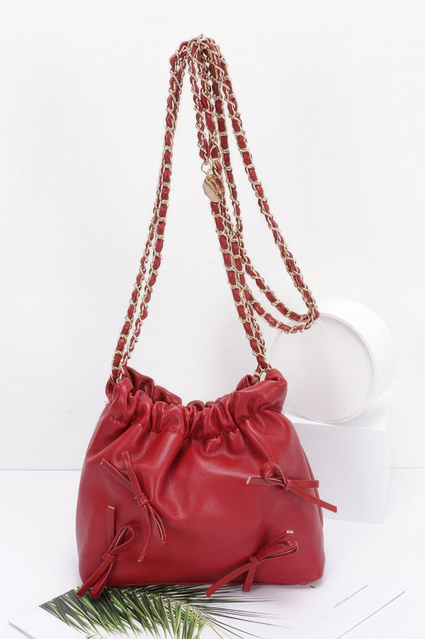 Faux Leather Multi Ribbon Bucket Chaincrossbodybag - | SmartBuyApparel