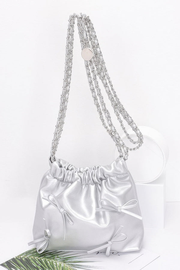Faux Leather Multi Ribbon Bucket Chaincrossbodybag - | SmartBuyApparel