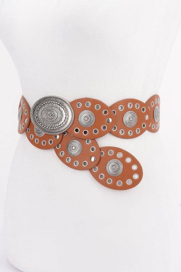 Faux Leather Oval Shape Vintage Belt - | SmartBuyApparel