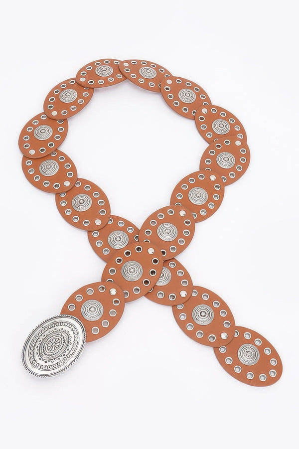 Faux Leather Oval Shape Vintage Belt - | SmartBuyApparel