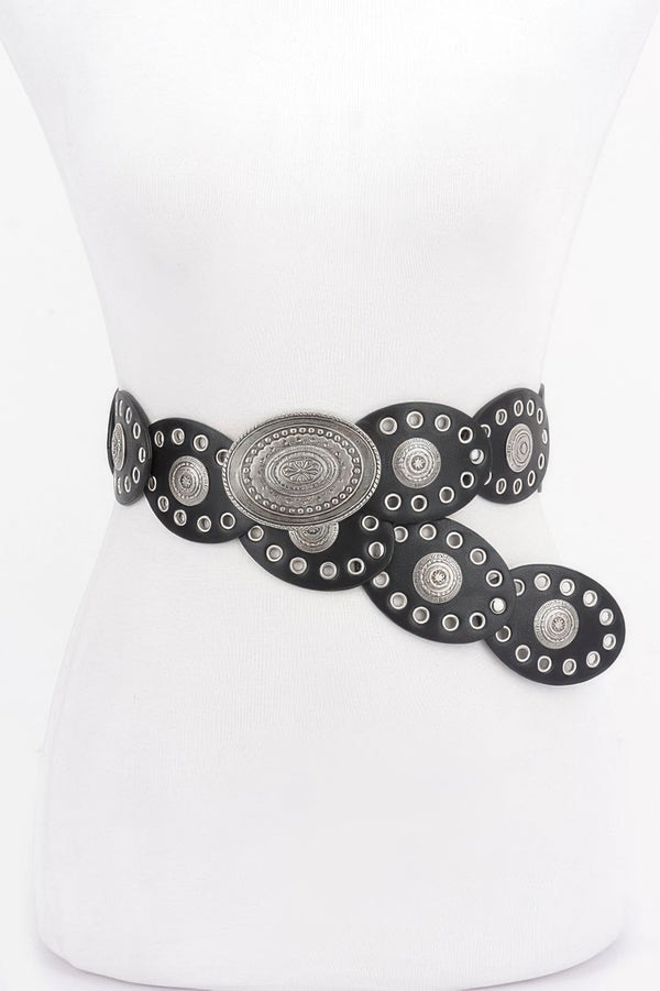 Faux Leather Oval Shape Vintage Belt - | SmartBuyApparel
