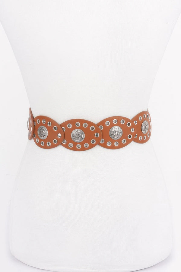 Faux Leather Oval Shape Vintage Belt - | SmartBuyApparel