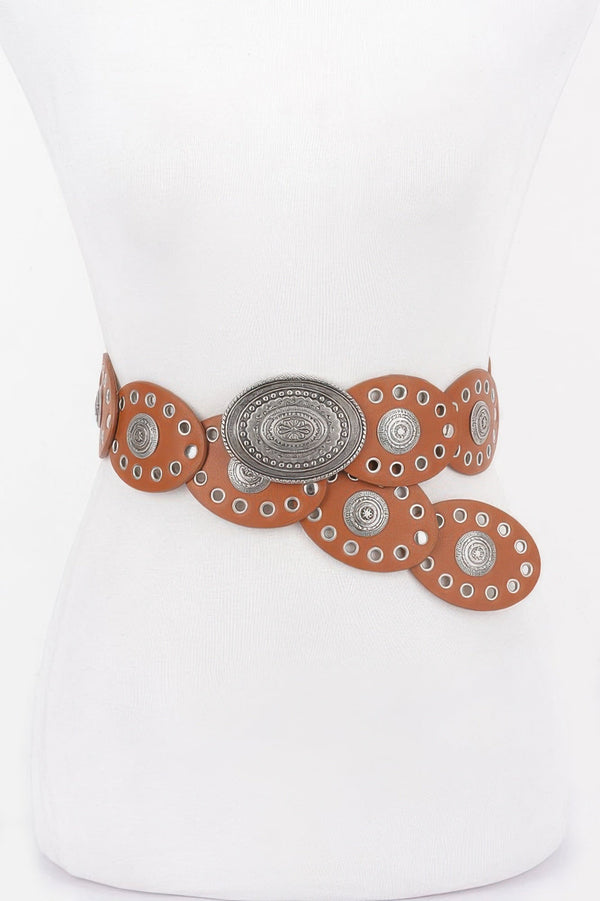 Faux Leather Oval Shape Vintage Belt - | SmartBuyApparel