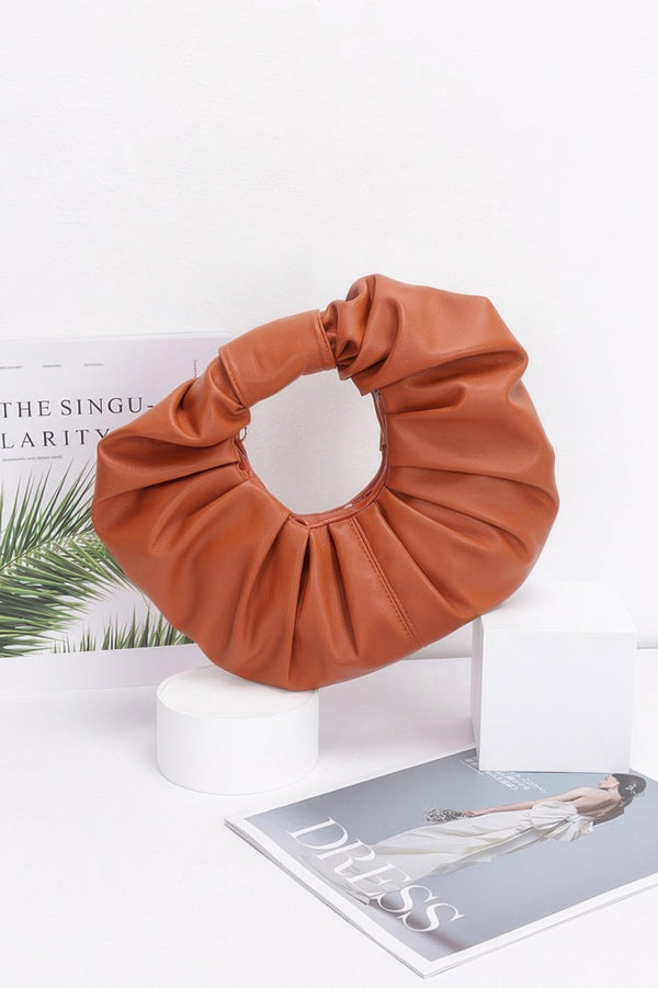 Faux Leather Pleated Handle Clutch - | SmartBuyApparel