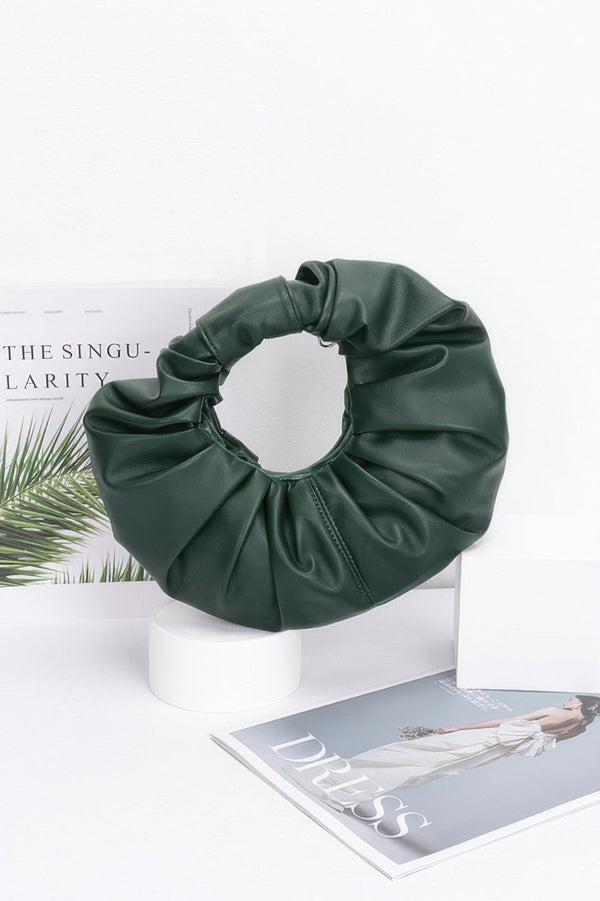 Faux Leather Pleated Handle Clutch - | SmartBuyApparel