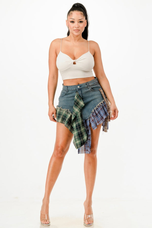 Flannel Denim Skirt - | SmartBuyApparel