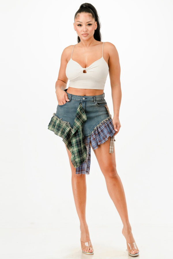 Flannel Denim Skirt - | SmartBuyApparel