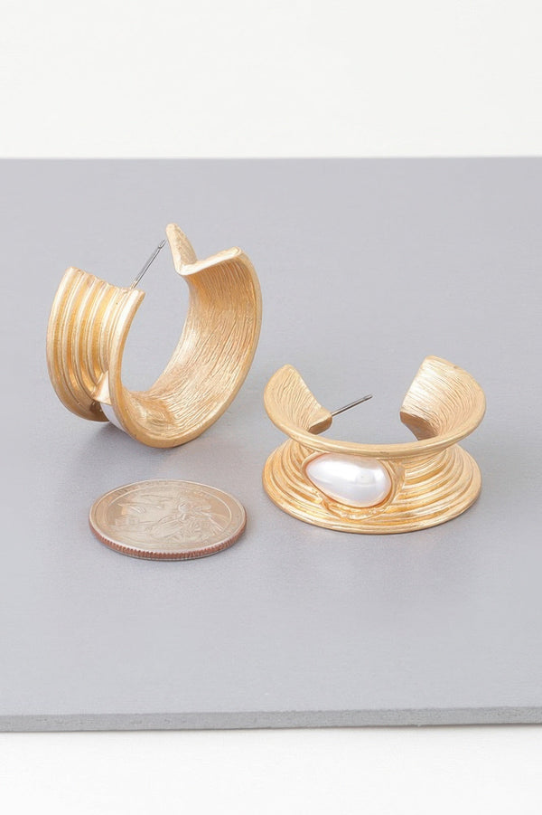 Flared Pearl Teardrop Hoop Earrings - | SmartBuyApparel