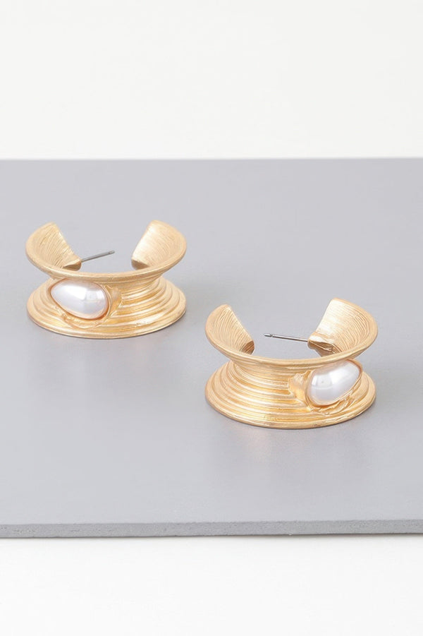 Flared Pearl Teardrop Hoop Earrings - | SmartBuyApparel