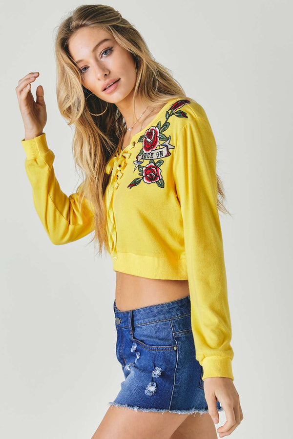 Floral Embroidered Cropped Sweatshirt - women's sweatshirt - SmartBuyApparel