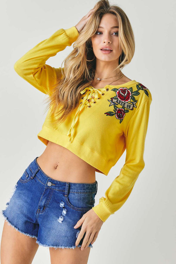 Floral Embroidered Cropped Sweatshirt - women's sweatshirt - SmartBuyApparel