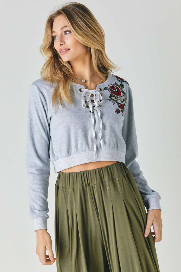 Floral Embroidered Cropped Sweatshirt - women's sweatshirt - SmartBuyApparel