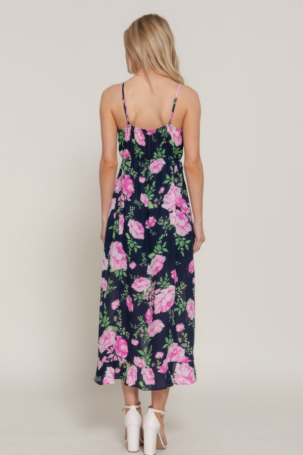 Floral Print Ruffle Slip Midi Dress - Dress - SmartBuyApparel