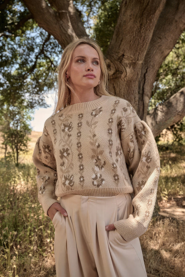 Floral Round Neck Long Sleeve Relax Fit Women's Sweater - Type: Women's sweater - SmartBuyApparel