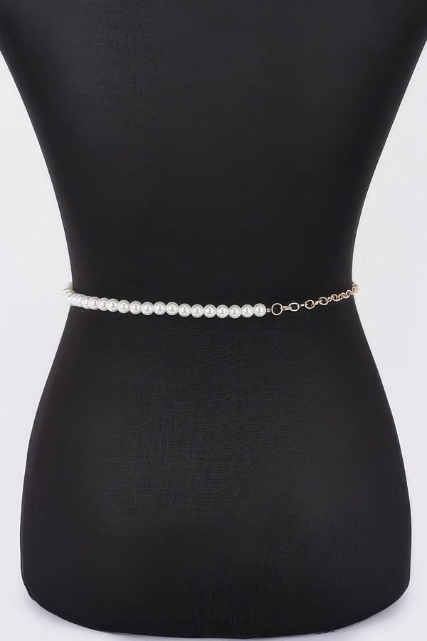 Flower Ribbon Faux Pearl Belt - | SmartBuyApparel