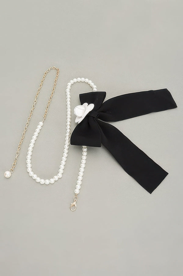 Flower Ribbon Faux Pearl Belt - | SmartBuyApparel