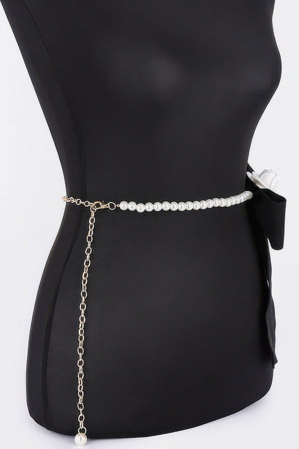 Flower Ribbon Faux Pearl Belt - | SmartBuyApparel