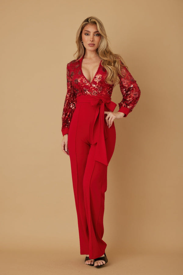 Flower Vein Sequin Print Jumpsuit - Jumpsuit - SmartBuyApparel