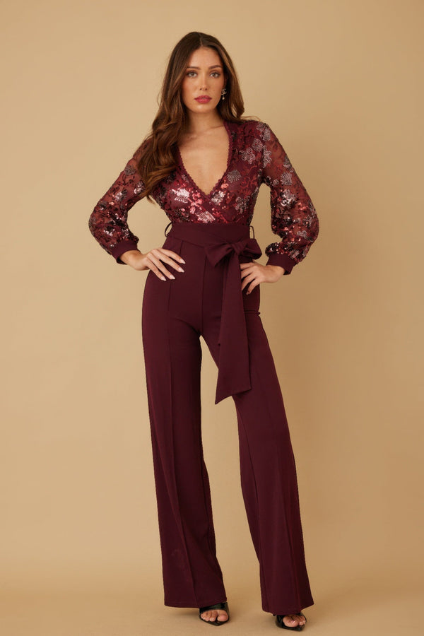 Flower Vein Sequin Print Jumpsuit - Jumpsuit - SmartBuyApparel