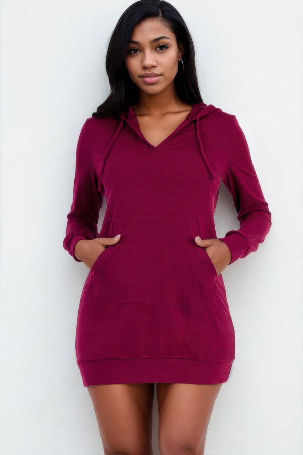 French Terry Hoodie Mini Dress - Dress - SmartBuyApparel