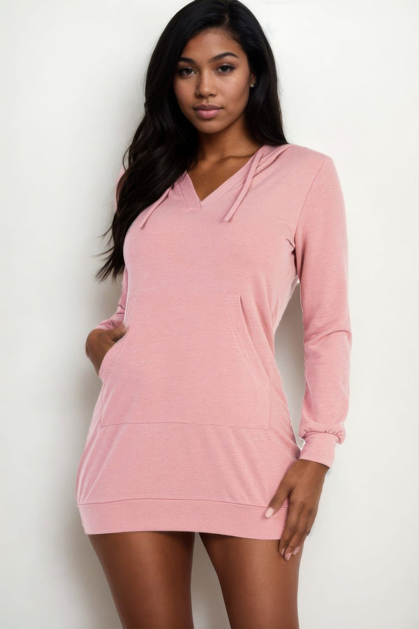 French Terry Hoodie Mini Dress - Dress - SmartBuyApparel