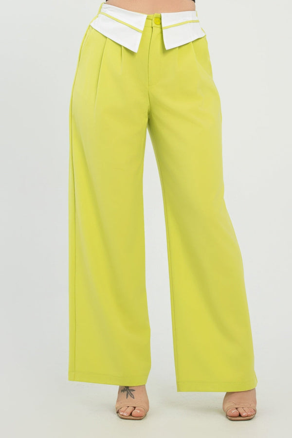 Front Button Fold - over Inside Zipper Pants - Women's Pants - SmartBuyApparel