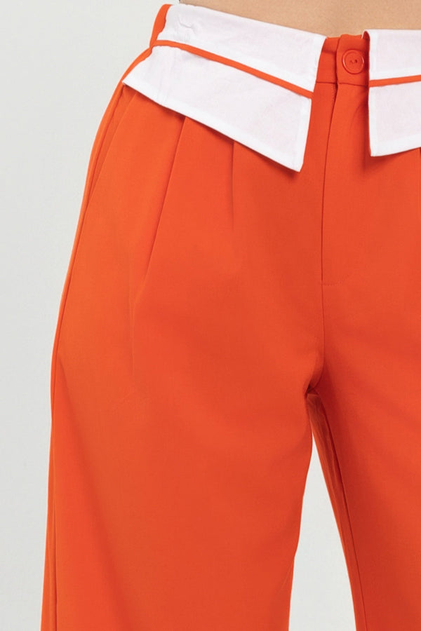 Front Button Fold - over Inside Zipper Pants - Women's Pants - SmartBuyApparel