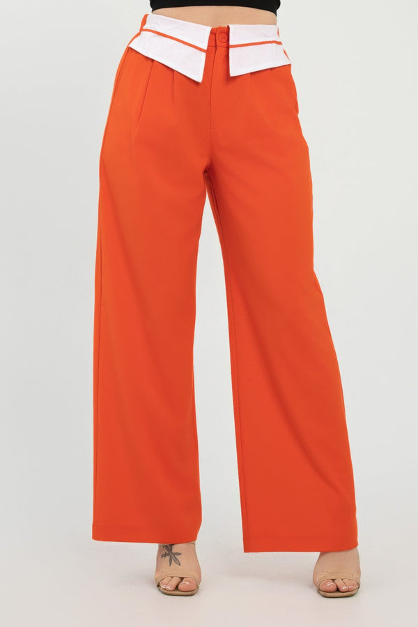 Front Button Fold - over Inside Zipper Pants - Women's Pants - SmartBuyApparel