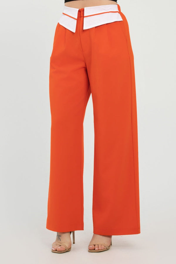 Front Button Fold - over Inside Zipper Pants - Women's Pants - SmartBuyApparel