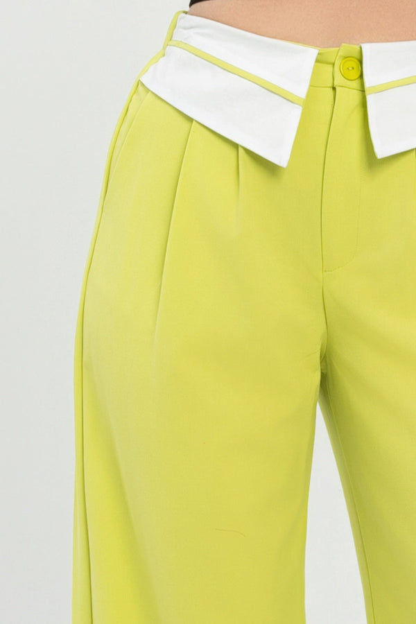 Front Button Fold - over Inside Zipper Pants - Women's Pants - SmartBuyApparel