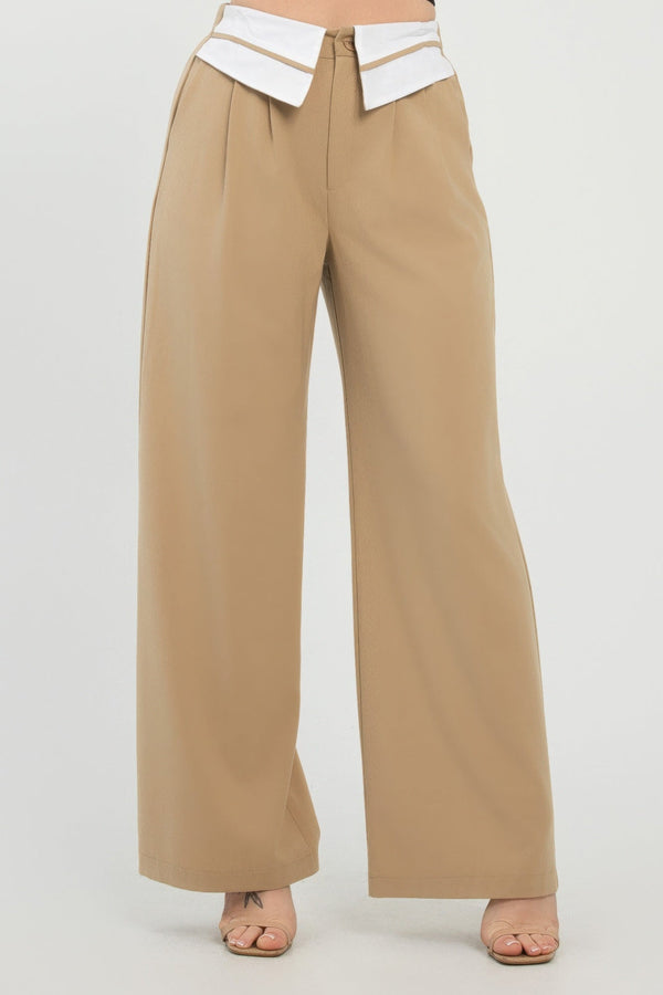 Front Button Fold - over Inside Zipper Pants - Women's Pants - SmartBuyApparel