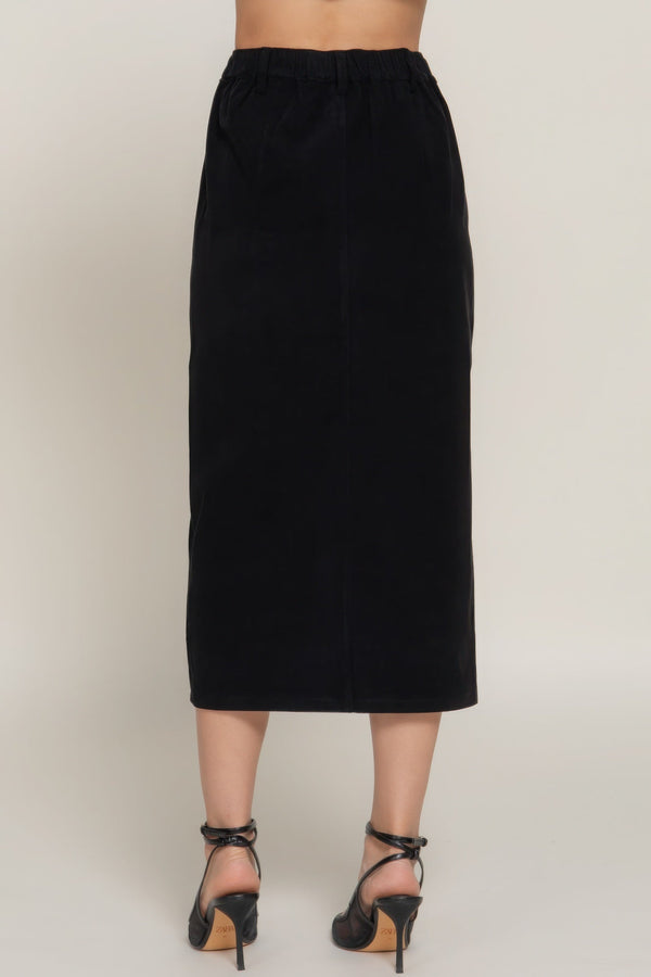 Front Open Slit Corduroy Midi Skirt - Skirt - SmartBuyApparel