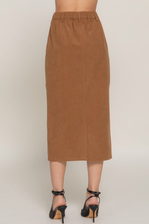 Front Open Slit Corduroy Midi Skirt - Skirt - SmartBuyApparel