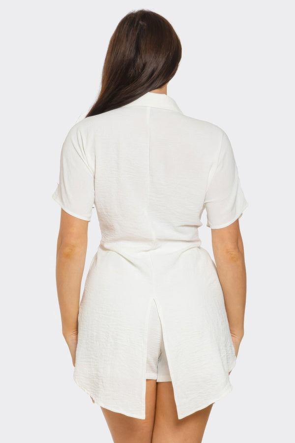 Front Tie Back Oversized Slit Top And Shorts Set - Women's set - SmartBuyApparel