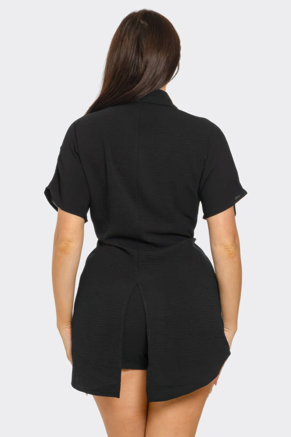 Front Tie Back Oversized Slit Top And Shorts Set - Women's set - SmartBuyApparel