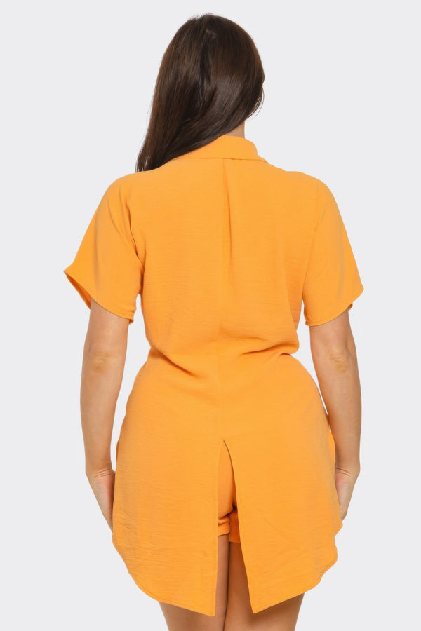 Front Tie Back Oversized Slit Top And Shorts Set - Women's set - SmartBuyApparel