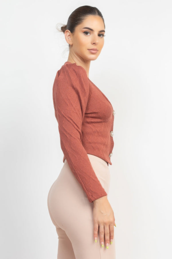 Geometric Cami Puff Sleeves Blazer Top Set - Women's set - SmartBuyApparel