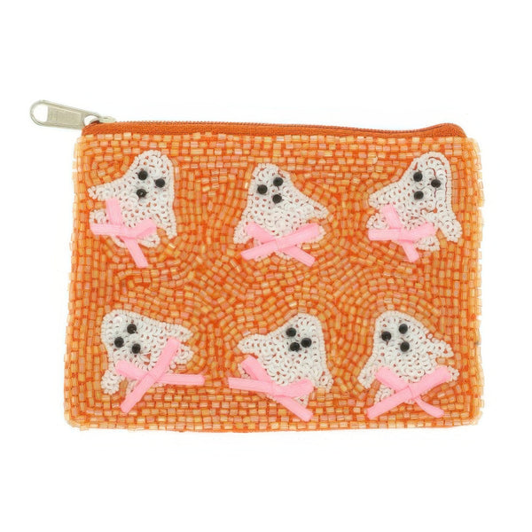 Ghost With Bow Seed Beaded Coin Bag - | SmartBuyApparel