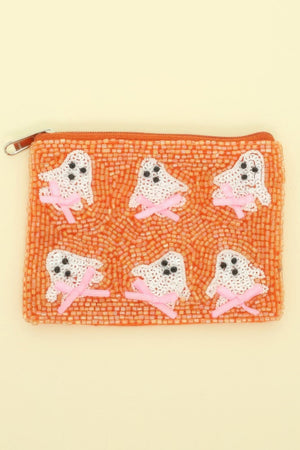Ghost With Bow Seed Beaded Coin Bag - | SmartBuyApparel