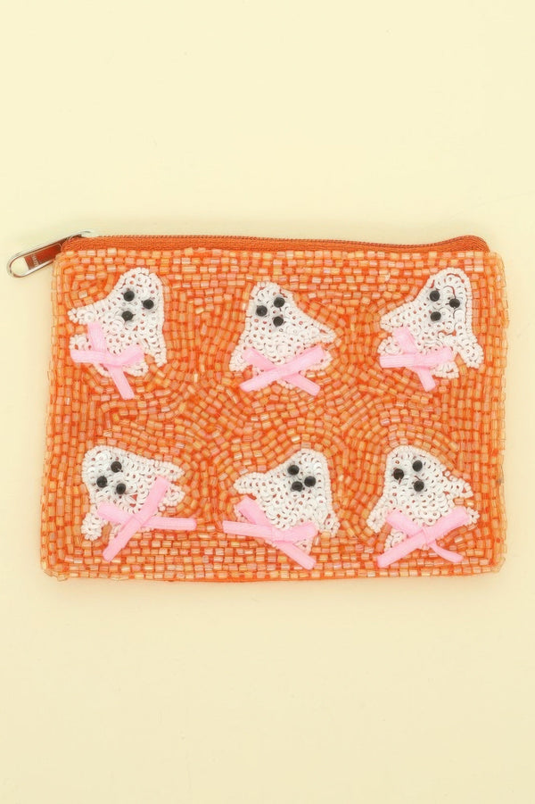 Ghost With Bow Seed Beaded Coin Bag - | SmartBuyApparel