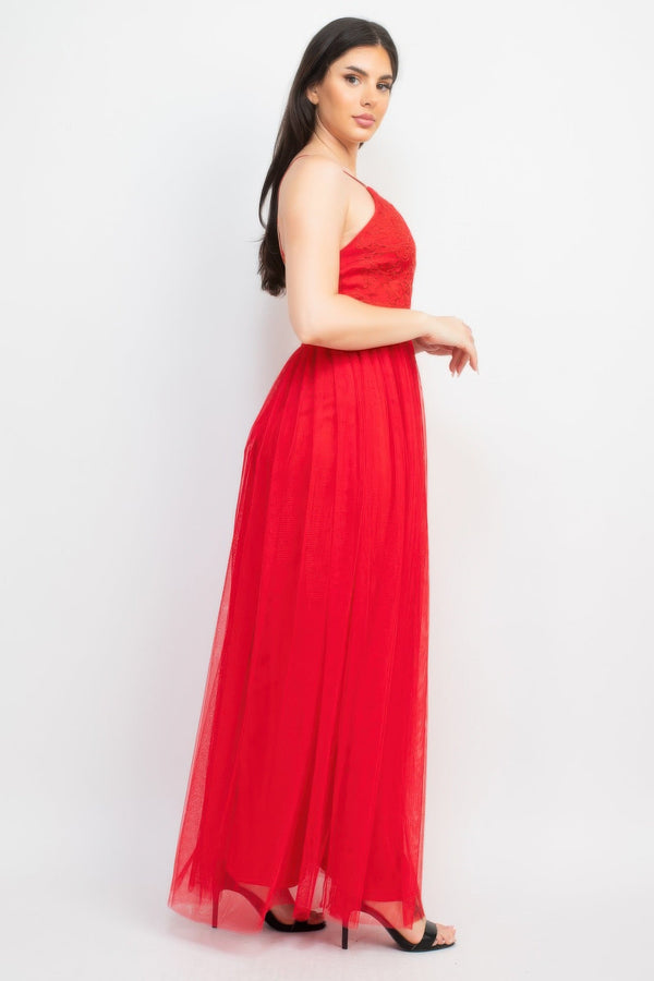 Glittered Straps Mesh Tulle Maxi Dress - Dress - SmartBuyApparel