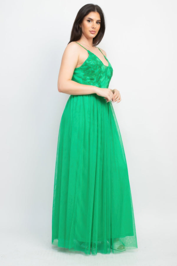 Glittered Straps Mesh Tulle Maxi Dress - Dress - SmartBuyApparel