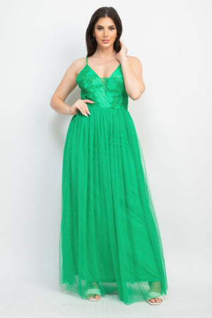 Glittered Straps Mesh Tulle Maxi Dress - Dress - SmartBuyApparel