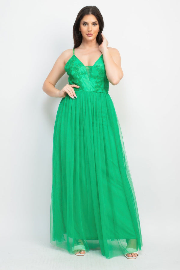 Glittered Straps Mesh Tulle Maxi Dress - Dress - SmartBuyApparel