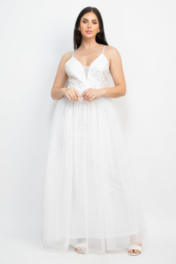 Glittered Straps Mesh Tulle Maxi Dress - Dress - SmartBuyApparel
