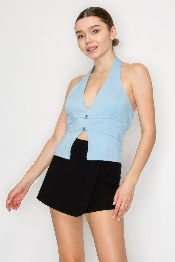 Halter Neck Buckled Open - back Top - Women's top - SmartBuyApparel