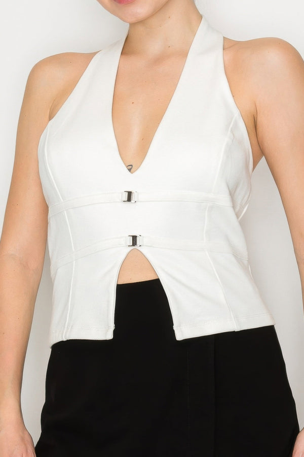 Halter Neck Buckled Open - back Top - Women's top - SmartBuyApparel