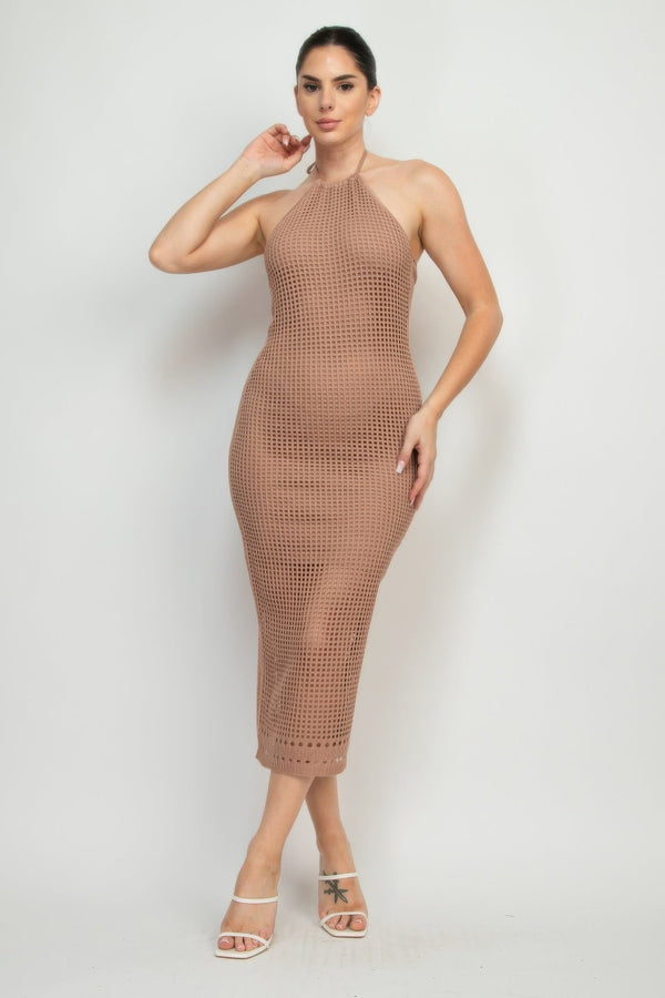 Halter Neck Open - back Midi Dress - Dress - SmartBuyApparel