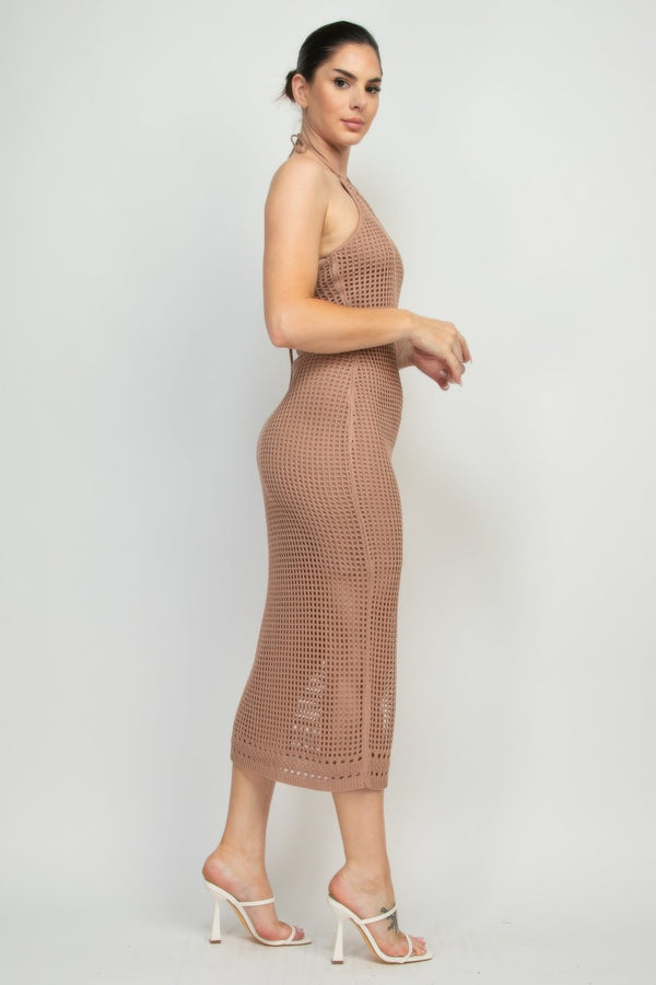 Halter Neck Open - back Midi Dress - Dress - SmartBuyApparel